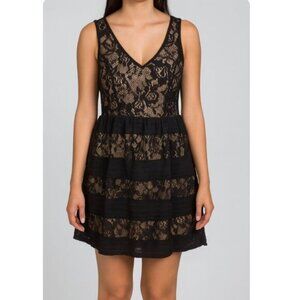 Candalite NWT Black Lace Overlay Nude Lined Sleeveless Fit & Flare Party Dress